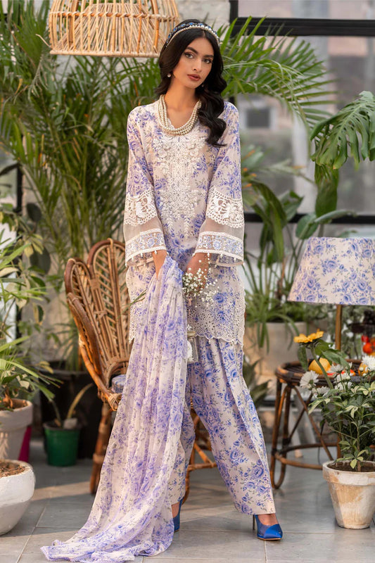 Maria B Chikankari Lawn Embroidered & Printed 3 Piece